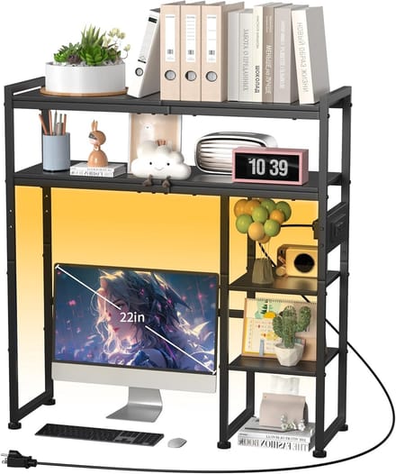 Bureau Organizer - Opbergstandaard - Bureau Opruimen - Met Ingebouwde Stopcontacten - 76 cm Breed - Zwart