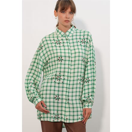 Oversized Ruitjes Crepe Shirt