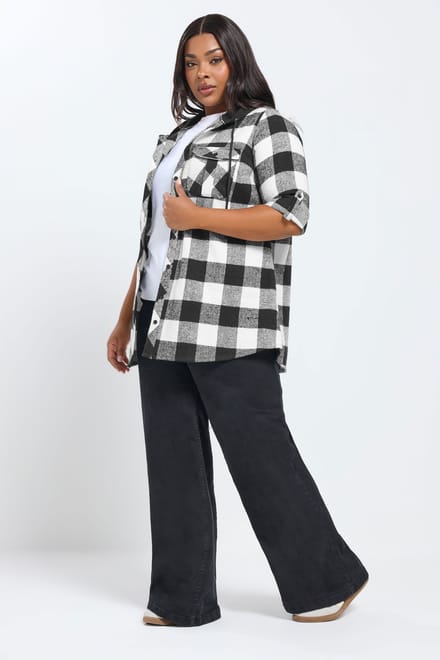 Yours Zwart Geruit Overhemd Met Capuchon Size 50-52