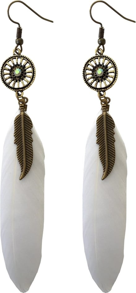 Fako Bijoux® - Oorbellen - Wiel Met Veren - Wit