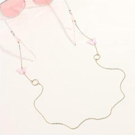 Bril Ketting - Leesbril Houder - Zonnebril Decoreren - Antislip Brilclips - 70CM - Roze Vlinder