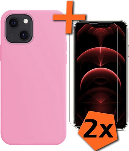 Hoes - Met 2x Screenprotector - Geschikt voor Apple iPhone 14 - Sterk & Shockproof - Back Cover - Siliconen Case - Telefoon Hoes - Lichtroze
