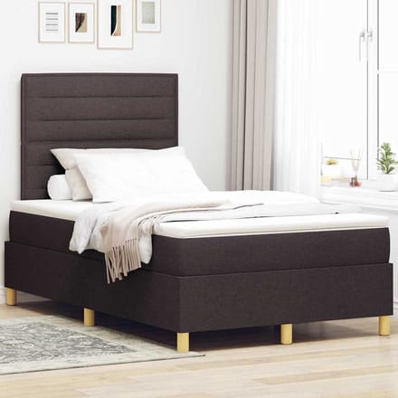 vidaXL - LED - Box - Spring - Bed - met - hoofdeinde - Donkerbruin - 120 - x - 200 - cm - Stof