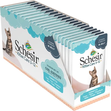 20x Schesir Kattenvoer Kitten 3-13 Tonijn in Gelei 85 gr
