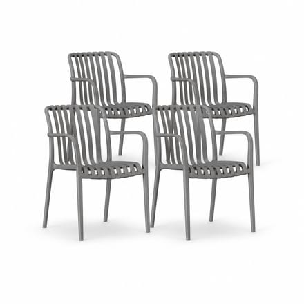DS4U® - Max tuinstoel - Set van 4 - Grijs - Kunststof - Met armleuning