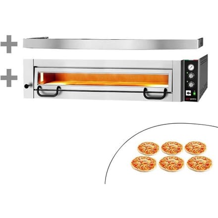 GGM Gastro Elektrische pizzaoven Power (chamotte bakvloer) - 1462x1010x400mm - 1 kamer - 6 x Ø34 cm - tot 450°C - Handmatig - incl. afzuigkap zilver