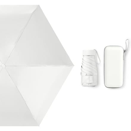 Mini-reiszonneparaplu Waterdichte opvouwbare paraplu Capsulevormparaplu met koffer wit