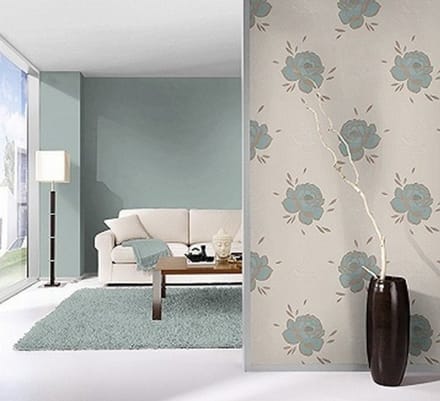 Groenblauw bloemen rozen behang 500707
