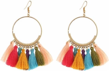 Fako Bijoux® - Oorbellen - Bohemia - Kwastjes Ring - Multicolor - Goudkleurig