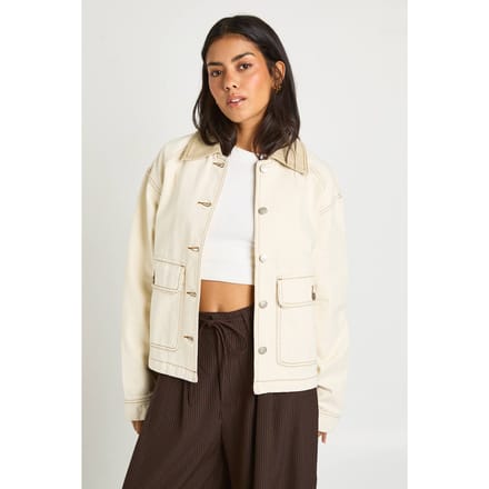 boohoo Dames Denim Boerderij Jas | Ecru | Maat: 34