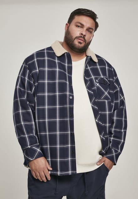 Urban Classics - Sherpa Lined Shirt Jacket - L - Blauw/Wit