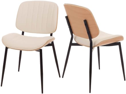 Set van 2 eetkamerstoelen MCW-O44, keukenstoel, gebogen hout, kunstleer MVG ~ naturel, wit