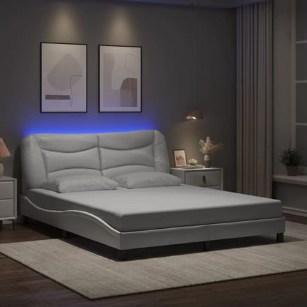 vidaXL - Bedframe - met - LED - zonder - matras - "Hvar" - wit - 160x200 - cm