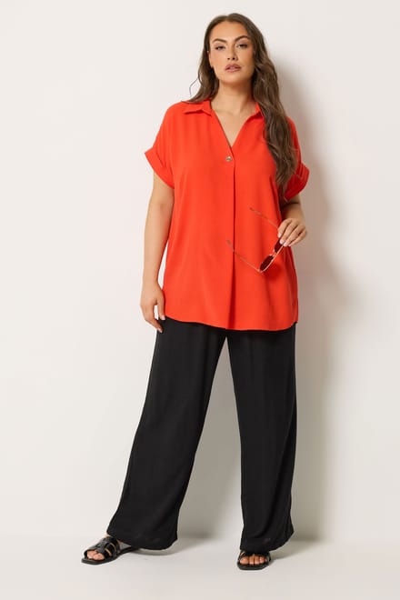 Yours Oranje Blouse Met Halve Knoopsluiting Size 42