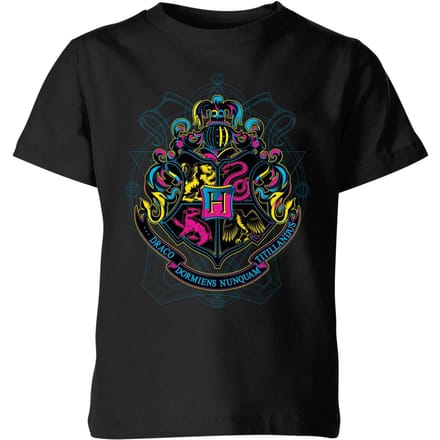 Harry Potter Hogwarts Neon Crest kinder t-shirt - Zwart - 98/104 (3-4 jaar)