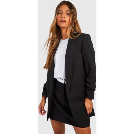 boohoo Dames Blazer op maat met geraffelde mouwen | Zwart | Maat: 44