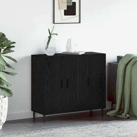 vidaXL - Dressoir - Zwart - Eiken - 90 - x - 34 - x - 80 - cm - Bewerkt - hout