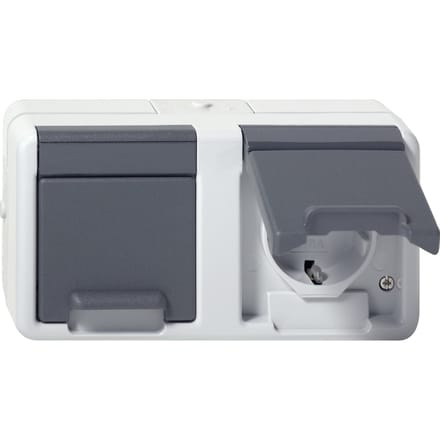 Gira Dubbele Schuko Stopcontact Met Scharnierende Afdekking IP44 Grijs - 478130 - E3YXM