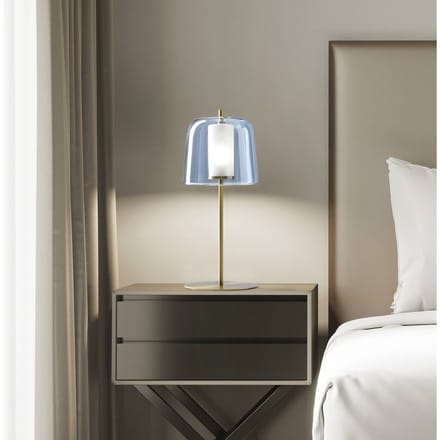miloox by Sforzin Tafellamp Frida, frame goud, buitenkap blauw