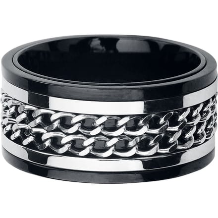 etNox hard and heavy - Gothic Ring - Double Chain - zwart-zilverkleurig