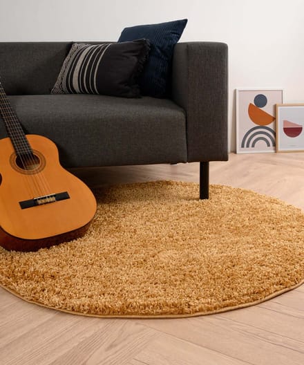 Rond hoogpolig vloerkleed - Shaggy Trend goud 100