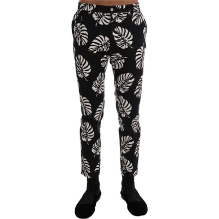 Dolce & Gabbana Mannen Wit Zwart Blad Katoen Stretch Slim Broek