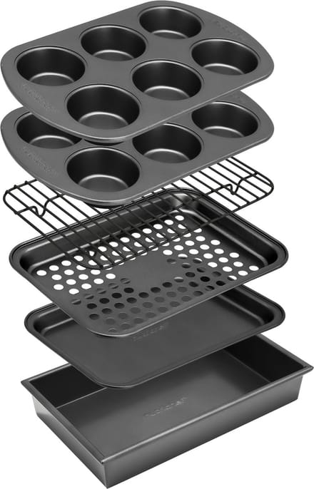 NutriChef 6-delige Bakvorm Set - Compacte Stapelbare Toaster Oven Bakpan - Duurzaam Vlekbestendig Carbon Staal