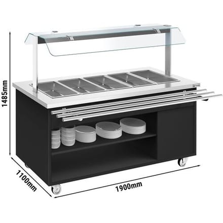 GGM Gastro Buffetwagen warm DANZIG - 1900mm - für 5x GN 1/1 - mit Tablettrutsche - Schwarz
