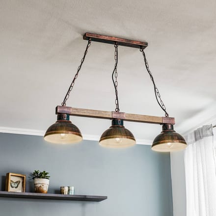 Luminex Hanglamp Hakon 3-lamps roestbruin/hout naturel