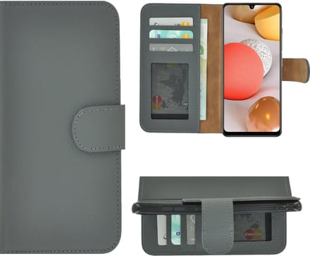 Hoesje Geschikt voor Samsung Galaxy A42 - Bookcase - A42 Wallet Book Case Echt Leer Grijs Cover