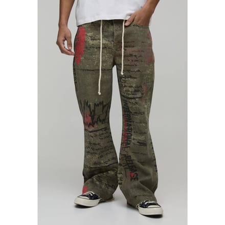 All-over Geprinte Relaxed Wijduitlopende Jeans met Touwriem | Size 36R