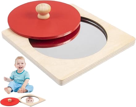 Zintuiglijk Speelgoed - Interactief Hout - Baby Ontwikkeling - Acryl Spiegel - 15x15cm - Rood