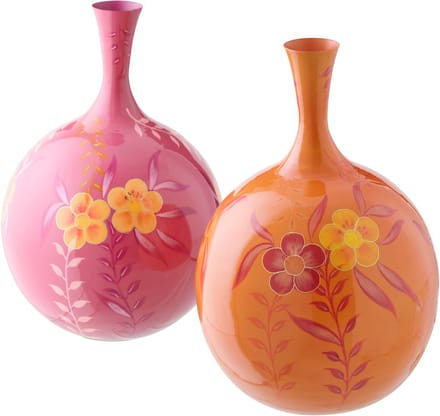 J-Line vaas Bloemen - metaal - roze/oranje - set van 2