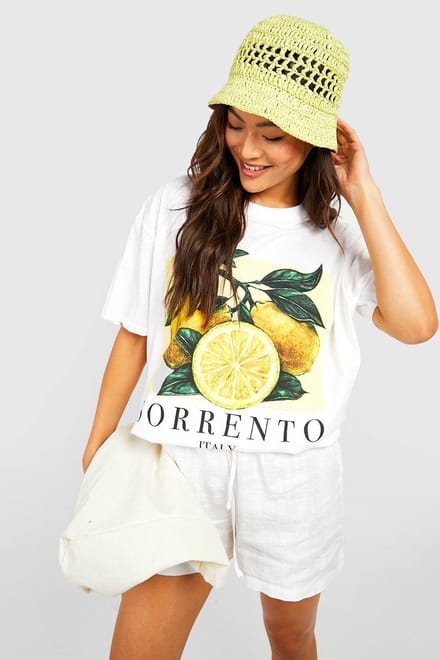 boohoo Dames Sorrento Lemon Oversized T-shirt | Wit | Maat: Small
