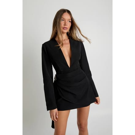 boohoo Dames Wikkeljurk met corsageaccent | Zwart | Maat: 36