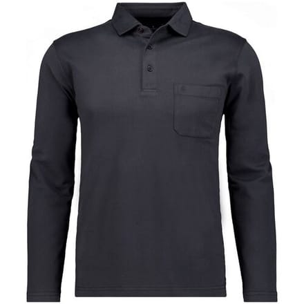 Ragman Polo Soft Knit Long Sleeve Chest Pocket Zwart / male