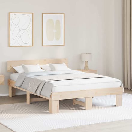 vidaXL - Bedframe - met - hoofdeinde - Naturel - 140 - x - 200 - cm - Massief - grenenhout