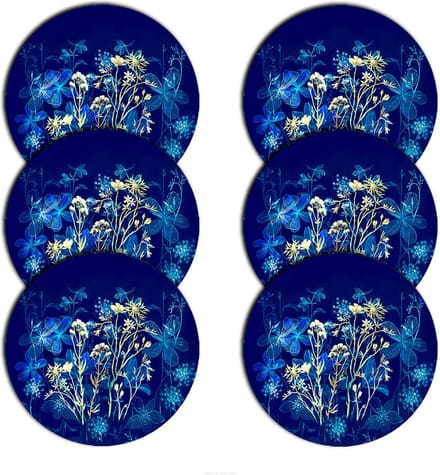 Bertoni - Placemats - tafelmatten set van 6 stuks - rond - 33 cm, Midnight - Blauw