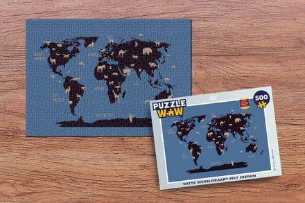 Puzzel Wereldkaart - Dieren - Bruin - Legpuzzel - Puzzel 500 stukjes
