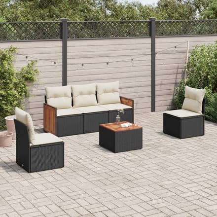 vidaXL - 6-delige - Loungeset - met - kussens - poly - rattan - zwart