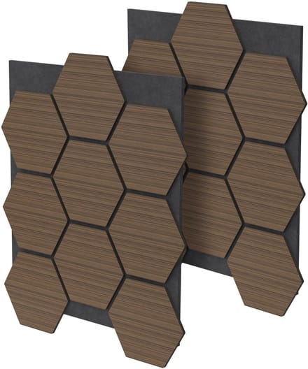 ML-Design set akoestische panelen hexagon MDF 2 stuks 66x81x2 cm bruin honingraat design geluidswerende wandpanelen geluidsabsorberende wandbekleding voor kantoor studio gaming geluidsisolatie muurdecoratie wandbekleding inclusief schroeven lijm