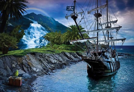 Fotobehang Pirate Sailing Ship | XL - 208cm x 146cm | 130g/m2 Vlies