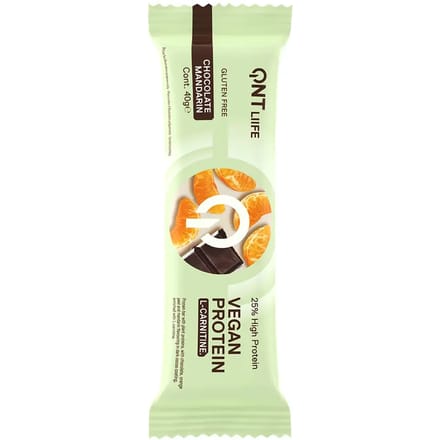 Eiwitrijke Voeding Chocolade Mandarijn QNT Liife Vegan Protein Bar + L-Carnitine