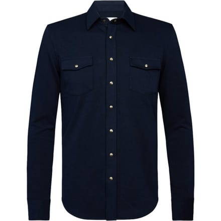 Overshirt Profuomo donkerblauw normale fit dubbele borstzak katoen