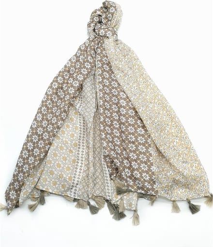 Lange dames sjaal Belle gebloemd motief taupe wit bruin beige