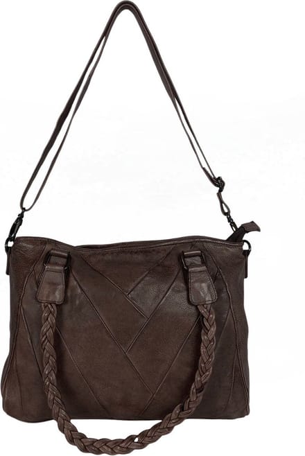 Handtas - Schoudertas Dames - Gewassen Leer - Donkerbruin - Crossbody Tas Dames - Bruin