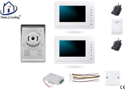 Home-Locking complete deur intercom/videofoon met 2 binnen panelen en elektro box 12VDC voor aansluiting elektrisch slot.DBF-DT-2215-1E-2