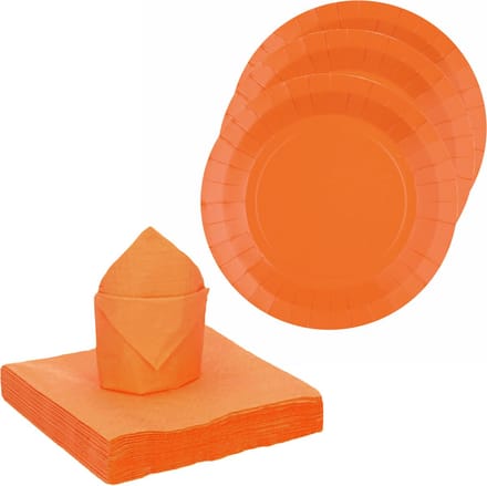 Santex feest/verjaardag servies set - 20x gebaksbordjes/20x servetten - oranje - karton