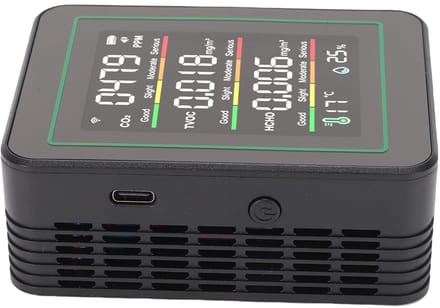 Luchtkwaliteitstester - CO2 meter - Binnenklimaat meten - 5-in-1 sensor - 9x7x3.5cm - Zwart