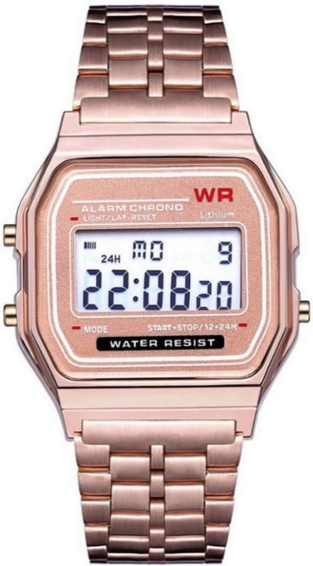 Digitaal Retro Horloge - Staal - Rosekleurig - 22 mm